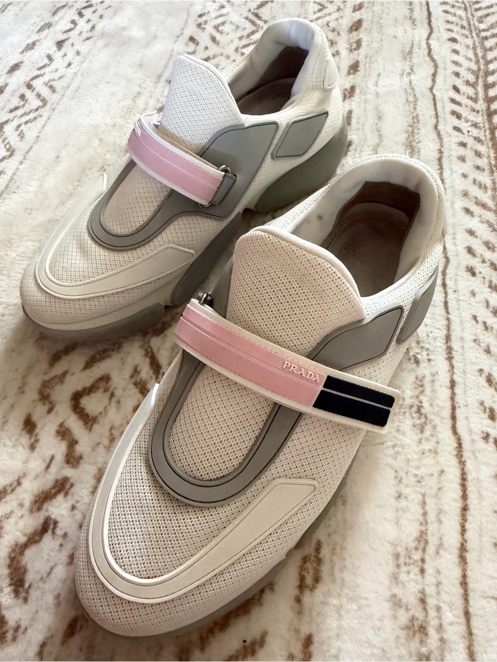Prada Cloudburst Strap Mesh Chunky Sneakers Pink and White